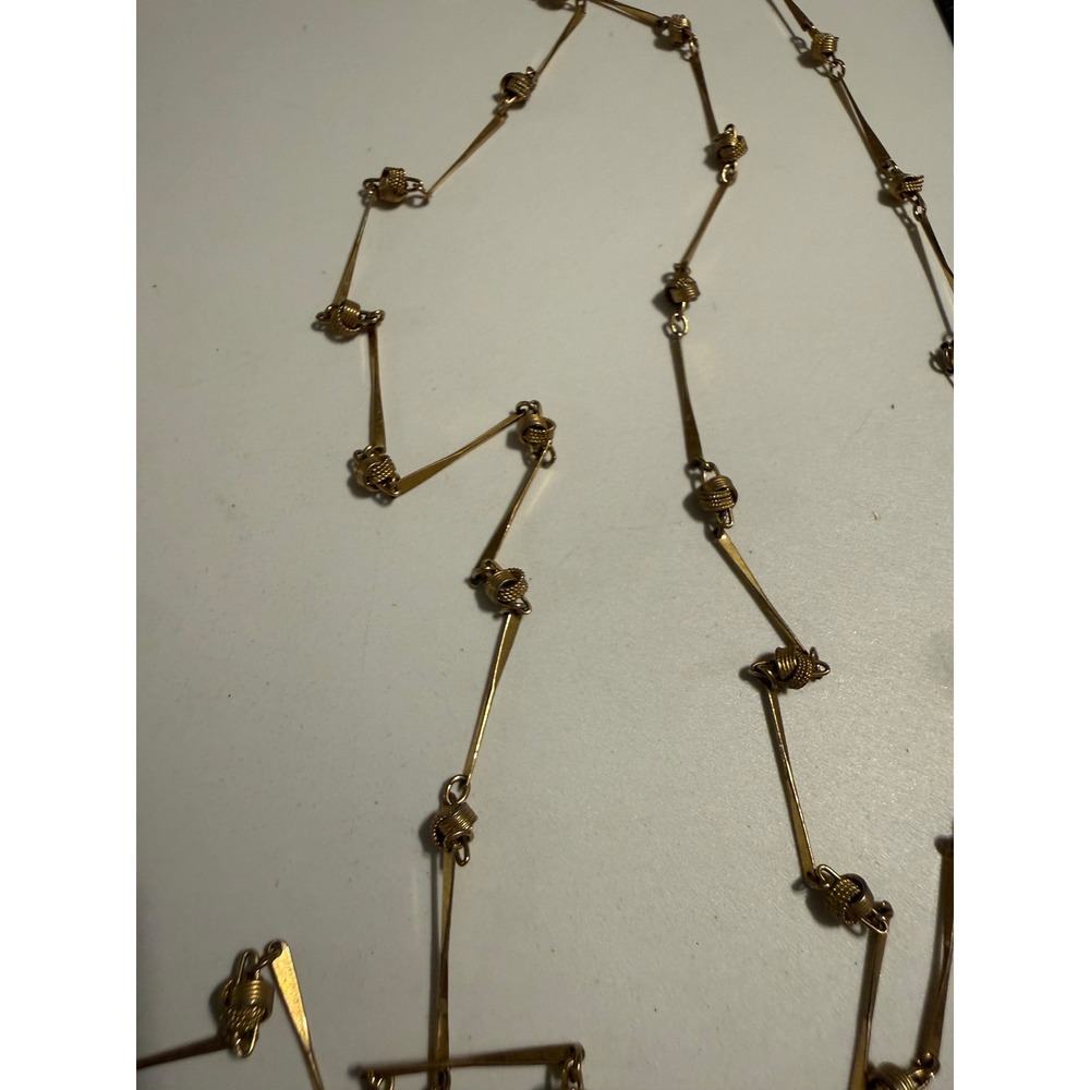 Vendome Vintage Gold Tone Long Station Necklace‎ Tapered Bar Wire Wrapped Beads